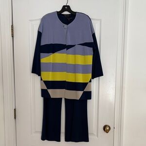 St. John Knits Milano Color Block in Marine Multi Jacket /Three Piece Set